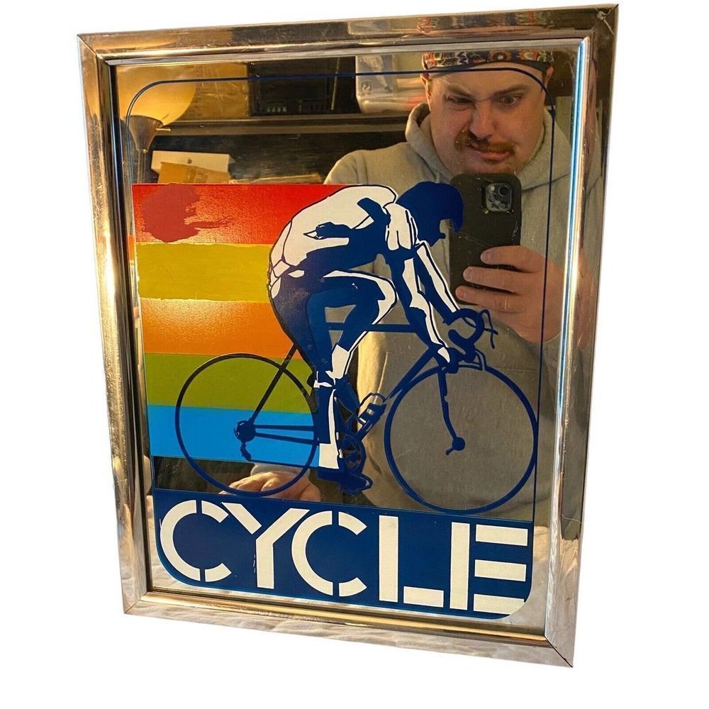 Vintage Cycle Mirror Bike Bicycle Store Display Road Cyclists Rainbow 15"x12"